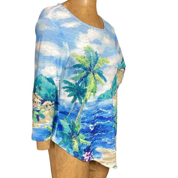 Alfred Dunner Waikiki Hawaii Tropical Top Rhinestone Accents Sz PM #231L - Picture 3 of 8
